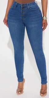 Dámske elastické skinny rifle s gombíkovým zapínaním Modrá