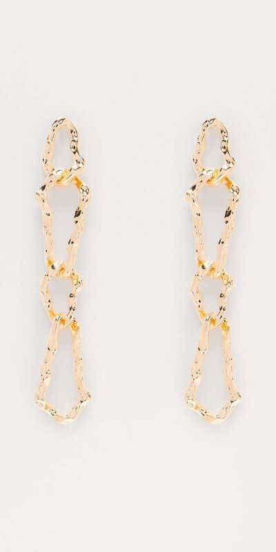 Zlaté visiace náušnice s abstraktným dizajnom Zlatá