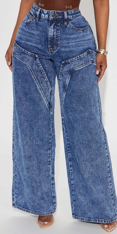 Široké rifle s kontrastným prešívaním Modrá