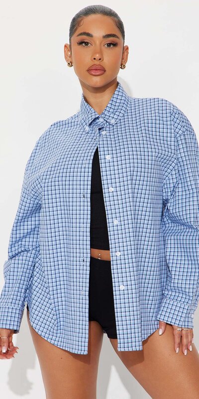 Modrá oversized kockovaná košeľa Modrá