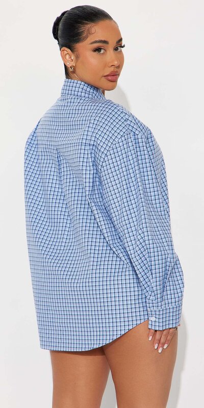 Modrá oversized kockovaná košeľa Modrá