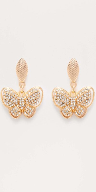 Zlaté visiace náušnice s motívom motýľa Zlatá