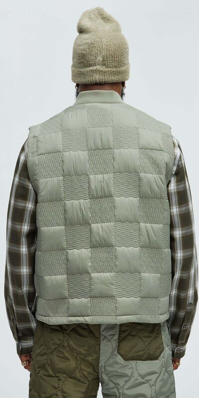 Pánska prešívaná nylonová vesta Olivová