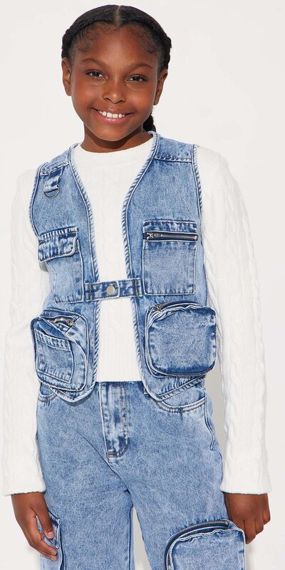 Dievčenská rifľová vesta s vreckami Modrá