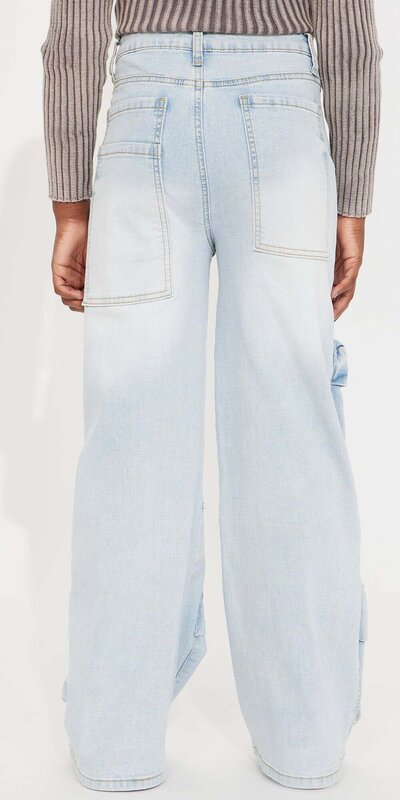 Detské rifle z pružného denimu s cargo vreckami Modrá