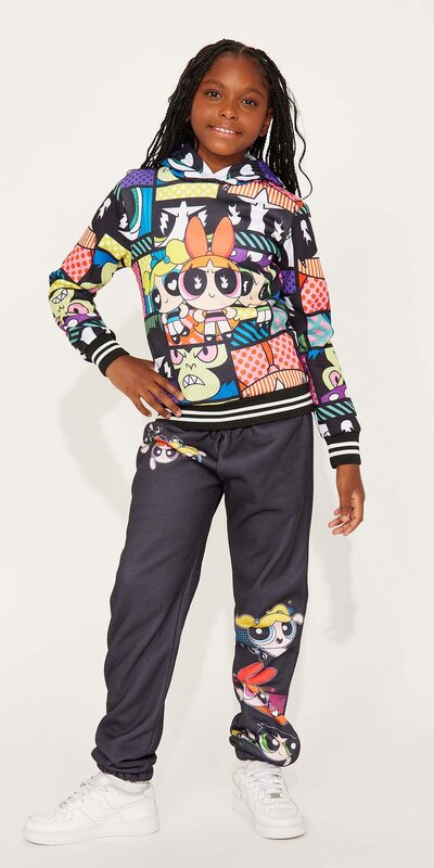 Dievčenská súprava Powerpuff Girls z flísu Čierna