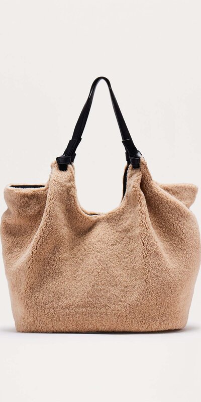 Dámska sherpa tote kabelka s horným držadlom Béžová