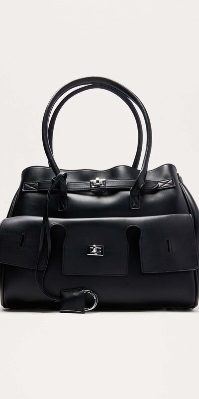 Veľká neštruktúrovaná tote čierna kabelka z umelej kože Čierna