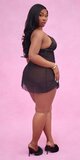 Čierna priehľadná babydoll košieľka s výšivkou a nohavičkami
