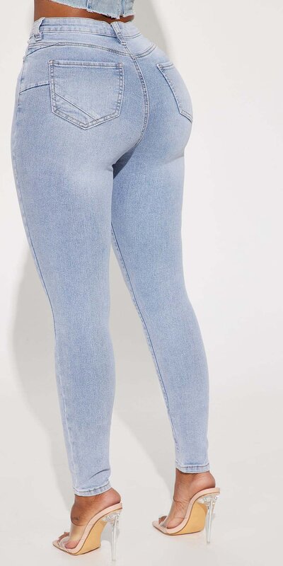 Dámske skinny rifle s vysokým pásom a tvarujúcimi švami Modrá