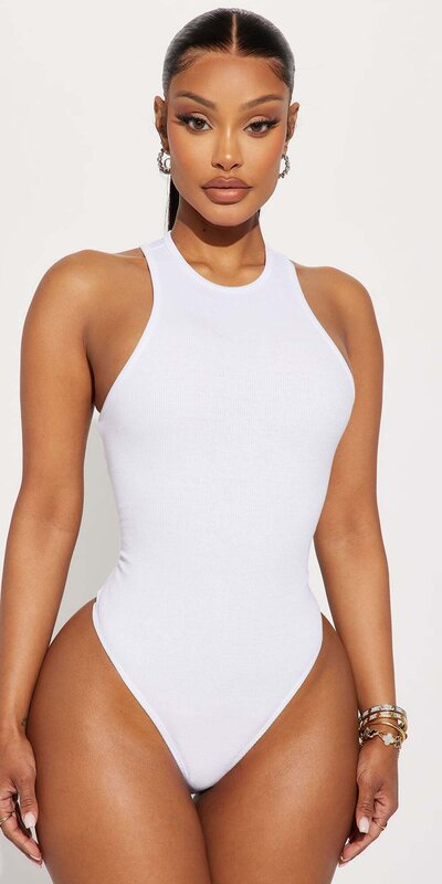 Rebrované elastické biele body bez rukávov Biela