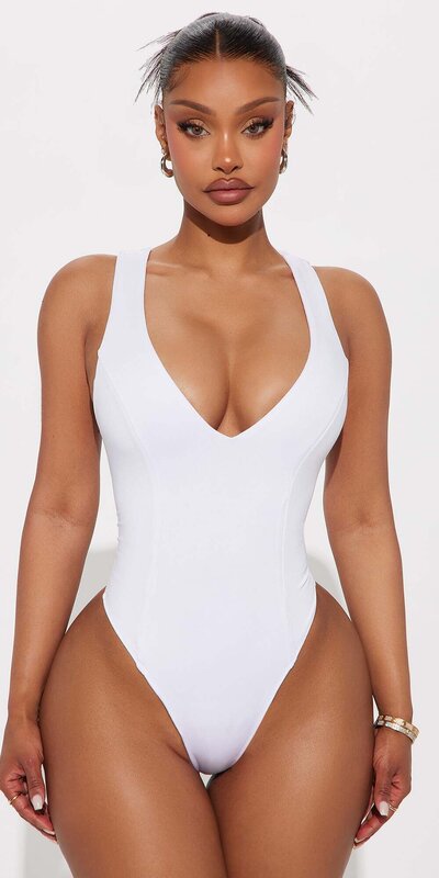 Dvojvrstvový body s výstrihom do V Biela