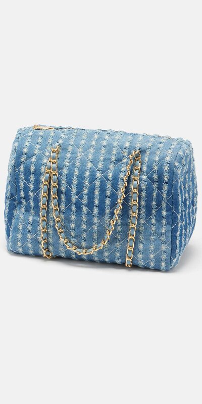 Džínsová duffle kabelka s efektom acid wash Modrá