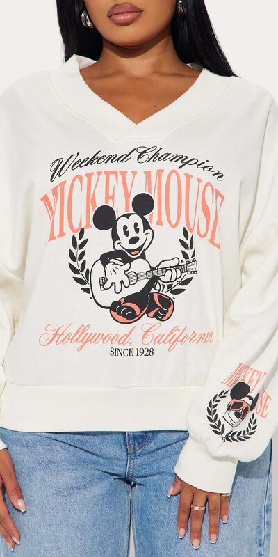 Krémová mikina Mickey Mouse s V-výstrihom