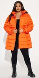 Oranžová prešívaná bunda s kožušinovou kapucňou