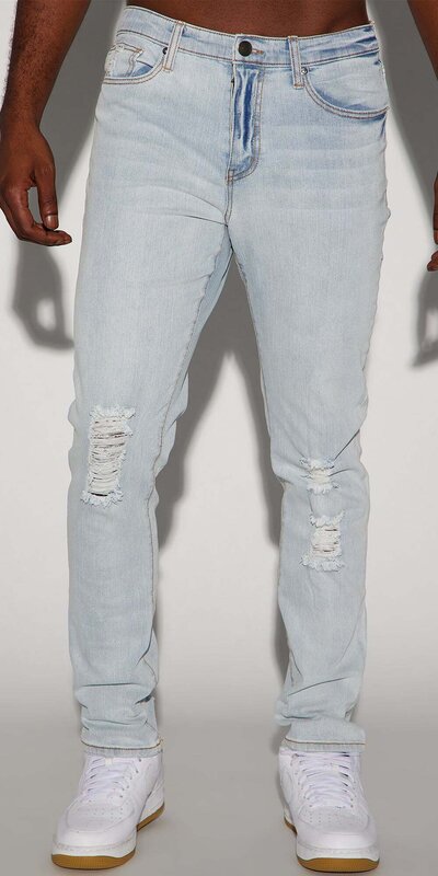 Pánske slim rifle s roztrhaným efektom v svetlom odtieni Modrá