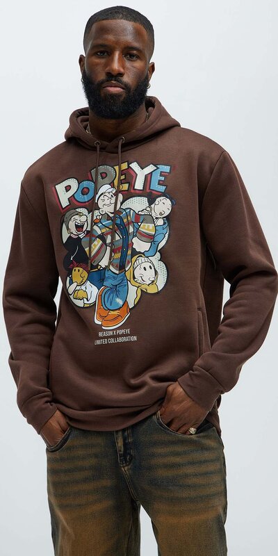 Hnedá pánska mikina s kapucňou Pepek námorník Hnedá