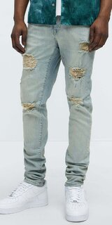 Svetlomodré roztrhané skinny rifle pánske