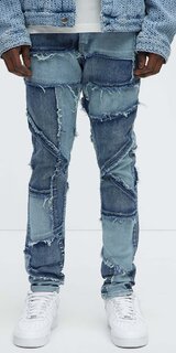 Patchwork skinny rifle s panelovým dizajnom pánske