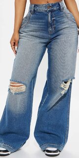 Roztrhané wide leg džínsy s vintage efektom