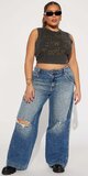 Roztrhané wide leg džínsy s vintage efektom