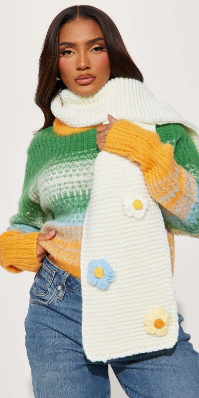 Kvetinový pletený šál dámsky Krémová