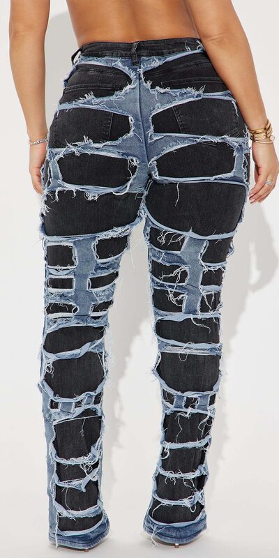 Rifle v dvoch farbách s roztrhaným dizajnom Čierna