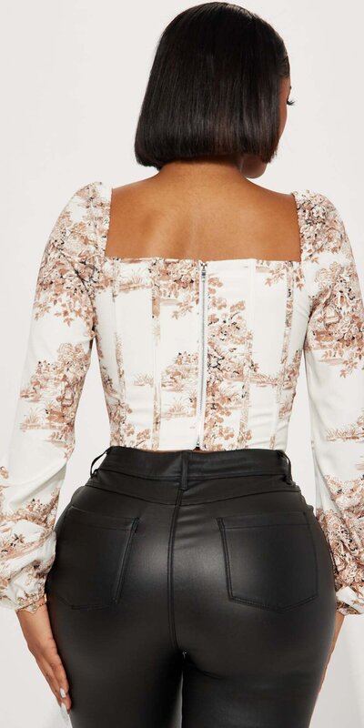 Korzetový blúzkový top s hranatým výstrihom Krémová