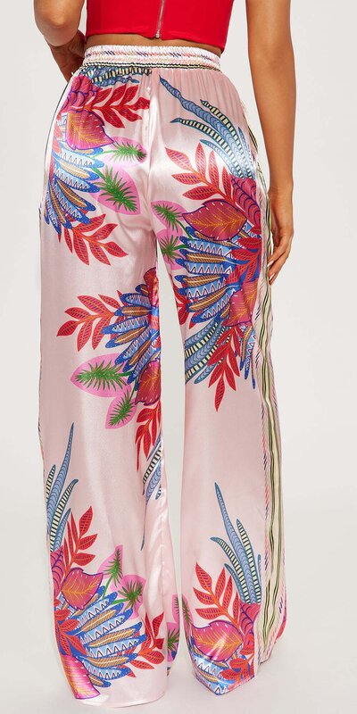 Saténové široké nohavice s vysokým pásom Ružová