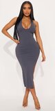 Bodycon midi šaty s hlbokým výstrihom
