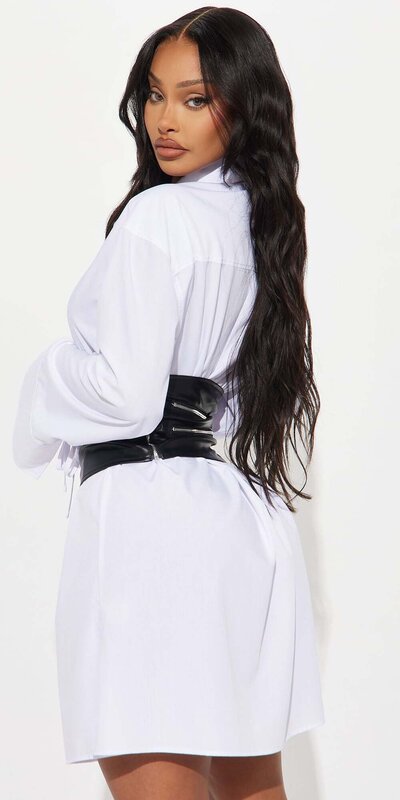 Košeľové biele mini šaty s odnímateľným korzetom