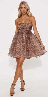 Babydoll mini šaty s leopardím vzorom
