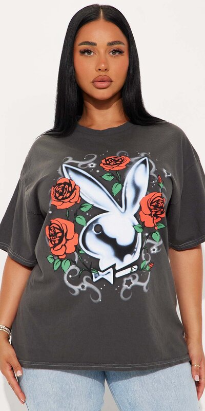 Playboy Oversized tričko s ružami a logom zajaca