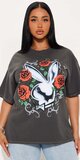 Playboy Oversized tričko s ružami a logom zajaca
