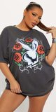Playboy Oversized tričko s ružami a logom zajaca