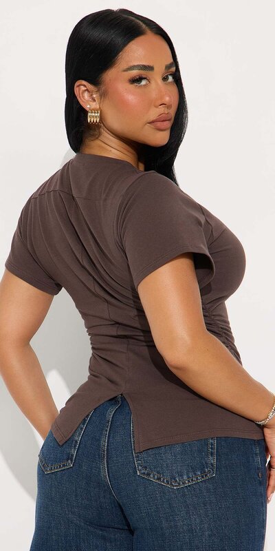 Dámske čokoládovo hnedé tričko s riasením Hnedá