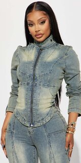 Dámska denim bunda na zips so stojacím golierom