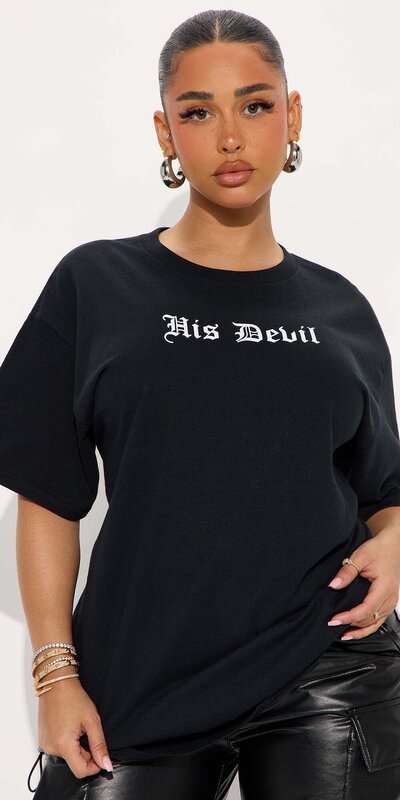 Čierne oversized tričko s potlačou His Devil Čierna