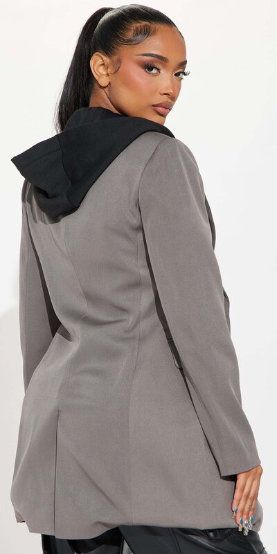 Dlhé šedé sako s kapucňou Šedá