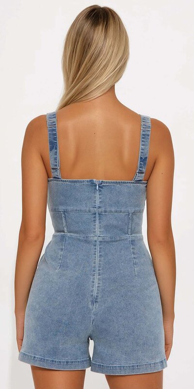 Modrý rifľový overal v krátkom strihu Modrá