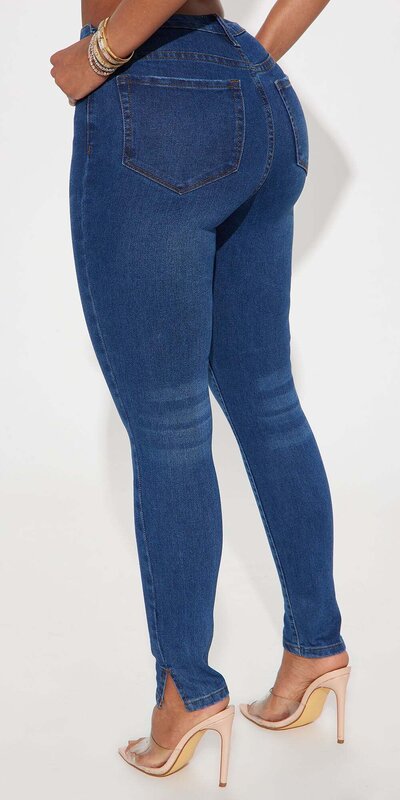 Tmavomodré skinny rifle s rázporkom na boku Tmavomodrá