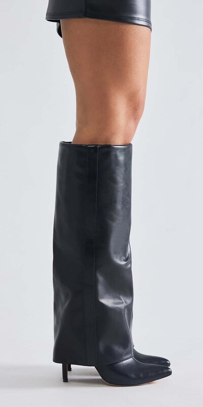 Čierne dámske čižmy po kolená na vysokom podpätku Čierna