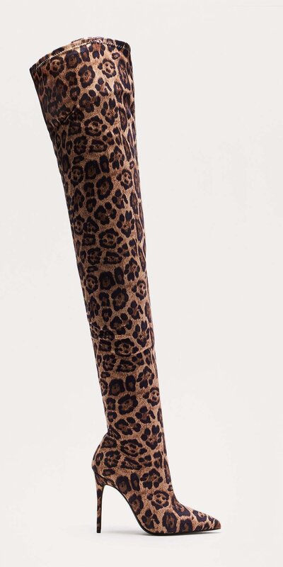 Dámske čižmy nad kolená s leopardím vzorom a vysokým podpätkom Leopard