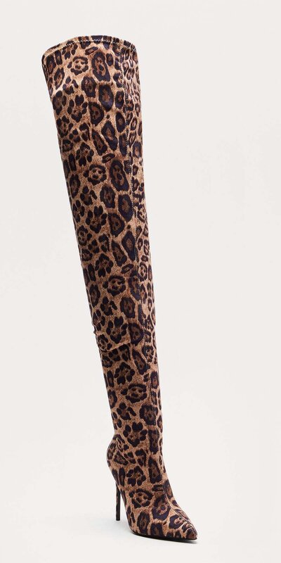 Dámske čižmy nad kolená s leopardím vzorom a vysokým podpätkom Leopard