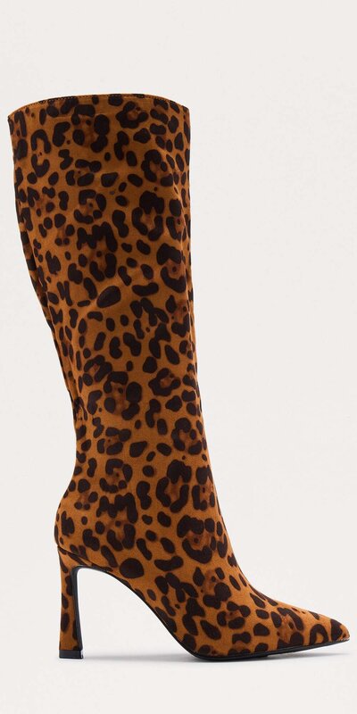 Leopardie vysoké čižmy so špicatou špičkou a ihličkovým podpätkom
