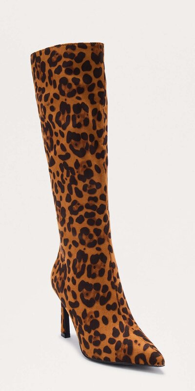 Leopardie vysoké čižmy so špicatou špičkou a ihličkovým podpätkom