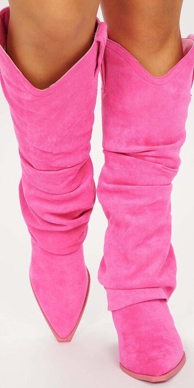 Ružové kovbojské čižmy so špicatou špičkou a stredným podpätkom