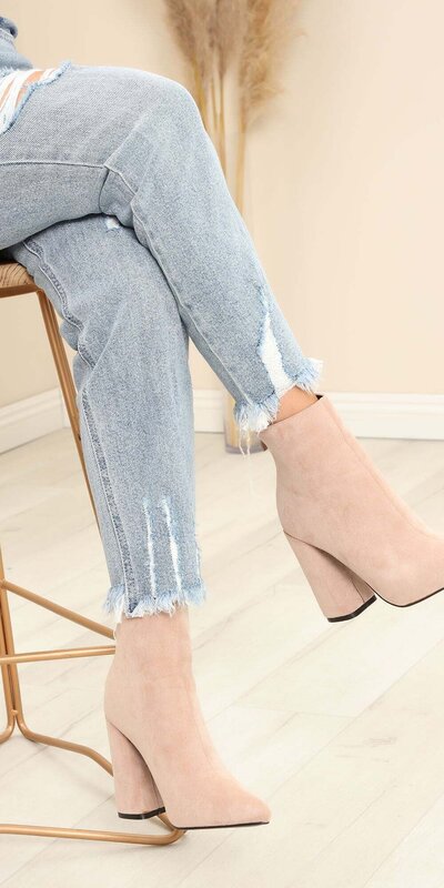 Dámske členkové topánky na blokovom podpätku – ťavia hnedá Béžová