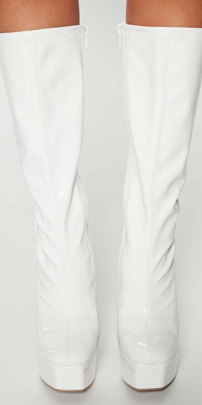 Dámske vysoké čižmy – biele lakované Biela