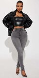 Kožená oversize biker bunda v čiernej farbe